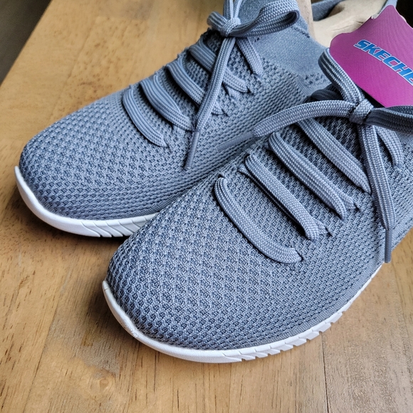 Skechers Faux Lace Stretch Knit Slip-On Sneakers | Outplay | Slate | 9.5 - Picture 5 of 9